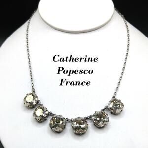 Catherine Popesco Art Deco Style Necklace, Crystal Rhinestones, Silver Plated